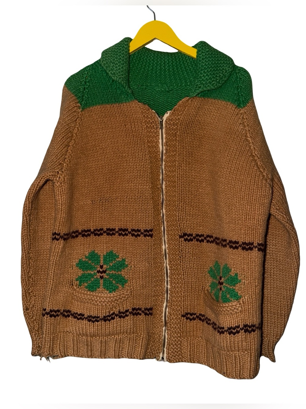 Vintage 60s Knit Sweater Shamrock Large Distressed